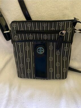 Giani Bernini Gray Striped Crossbody Bag with Black Trim